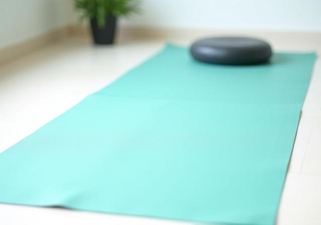 Sunlight hitting a yoga mat and pillow