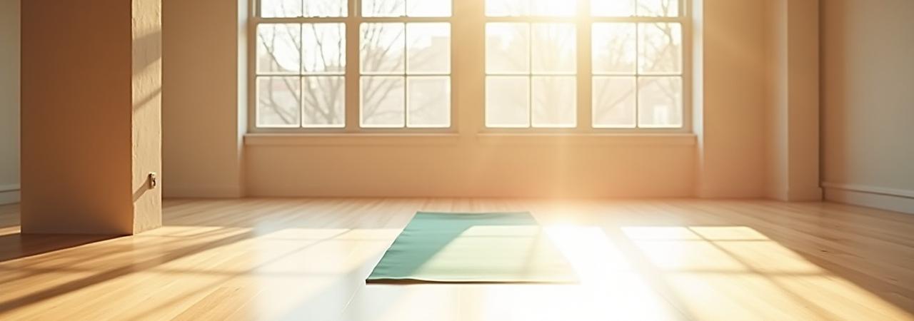 Peaceful sunlight hitting a yoga mat in our Brooklyn studio