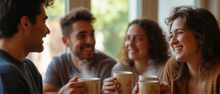 Group of people sharing tea after yoga